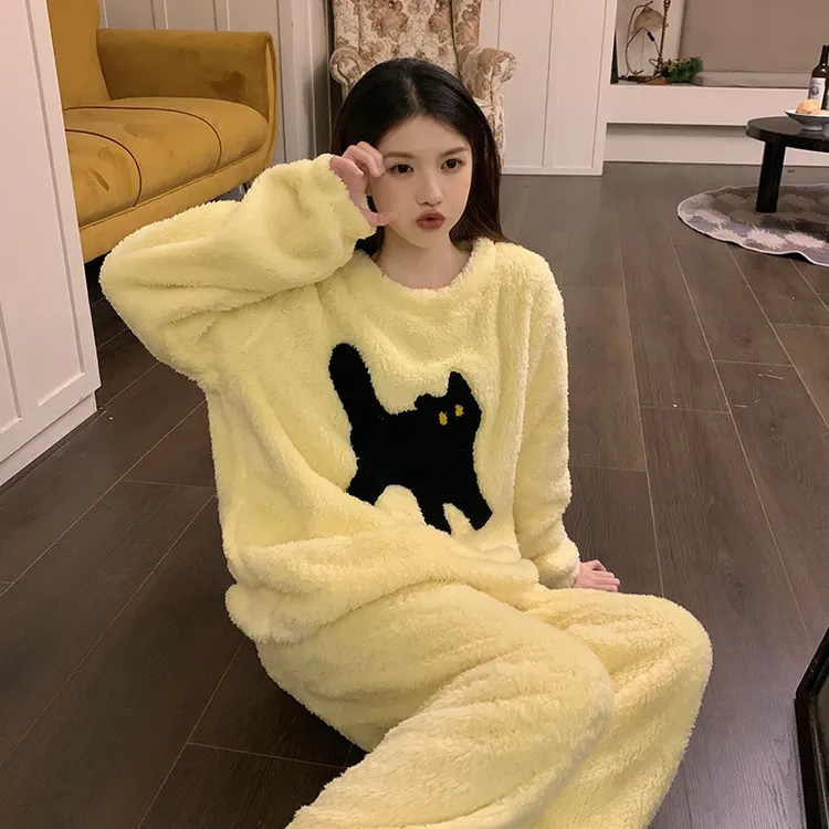 网红毛绒睡衣女生冬季新款2023珊瑚绒加厚保暖慵懒学生家居服套装