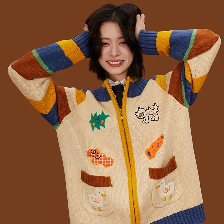 胖仙子夕阳农场童趣复古原创早春开衫加绒保暖休闲秋冬季毛衣k23