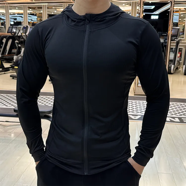 秋季休闲连帽外套男弹力速干衣跑步健身训练长袖拉链修身紧身夹克