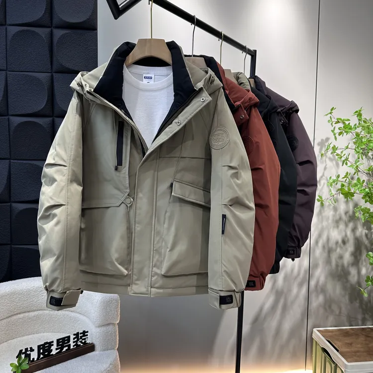 冬季新款连帽羽绒男加厚防风工装情侣时尚男士外穿羽绒服516