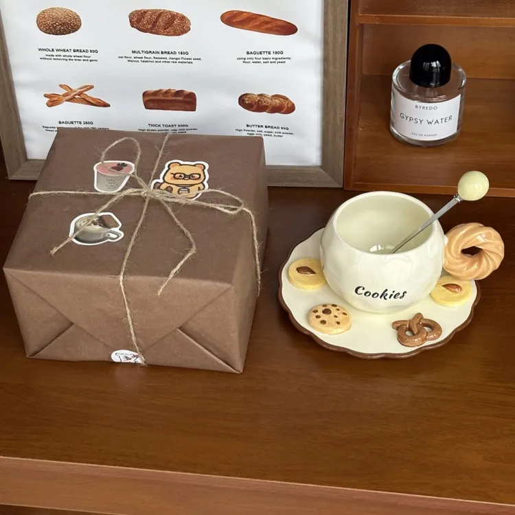 ins风碱水结陶瓷杯碟曲奇饼干下午茶咖啡杯送女生生日礼物伴手礼