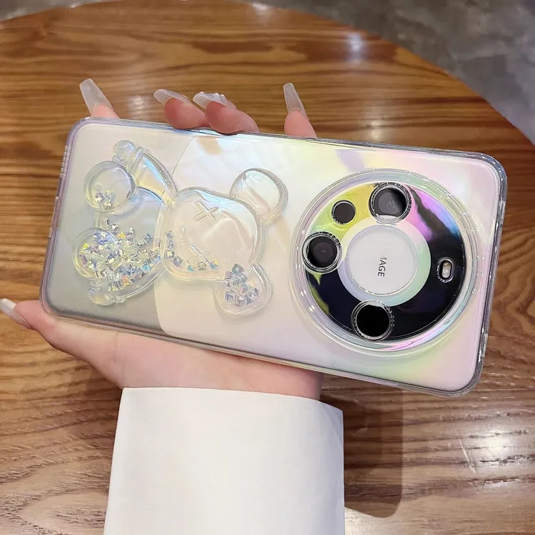 适用华为mate60pro+手机壳潮牌流沙镭射暴力熊网红高级感女款全包