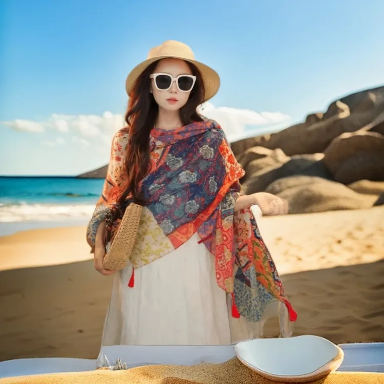 【邮轮旅游披肩丝巾】夏日防晒围巾民族风旅游拍照出片薄款透气罩衫