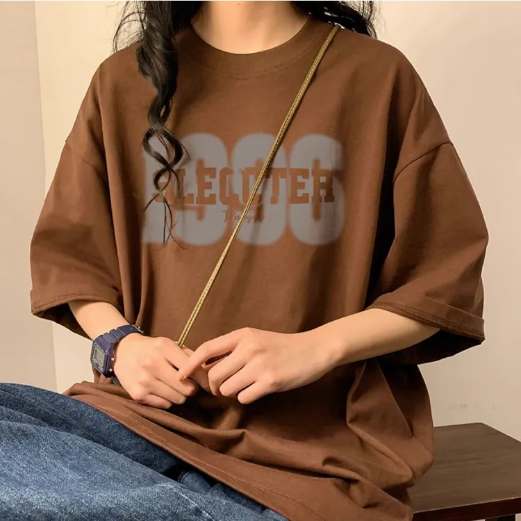100%重磅纯棉大码2-300斤遮肚子显瘦短袖T恤女宽松设计感印花上衣