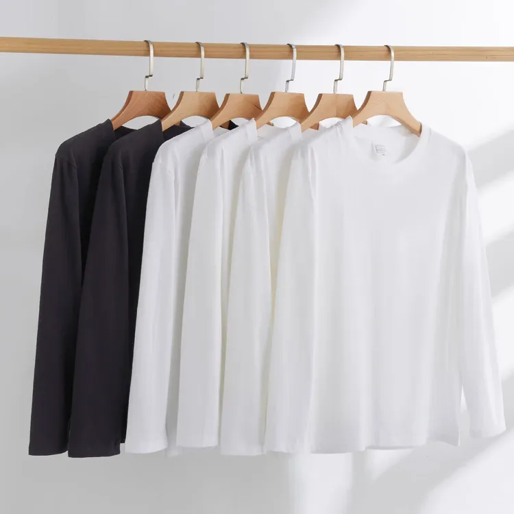 230克新疆棉纯棉长袖白t恤重磅宽松男女内搭纯色全棉打底t恤