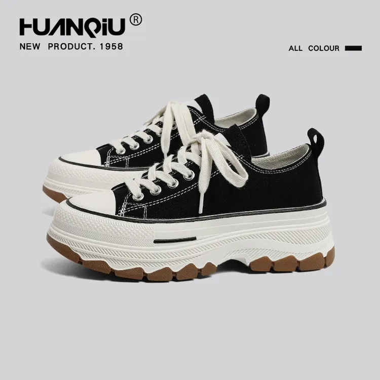 环球厚底帆布鞋2025新款潮鞋增高鞋子女百搭学生低帮松糕休闲板鞋