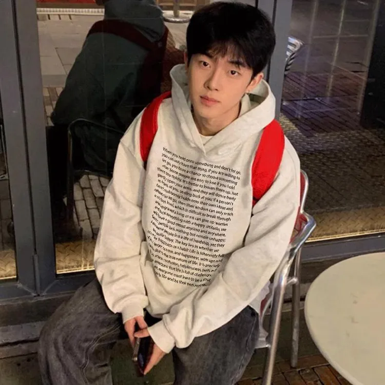 labzaa美式小众字母印花套头连帽卫衣男秋季潮牌休闲百搭宽松上衣