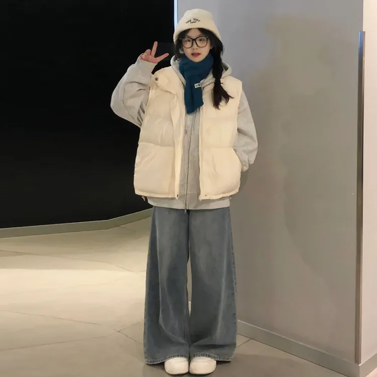 labzaa美式简约个性纯色立领马甲外套男女秋冬季宽松加厚款面包服