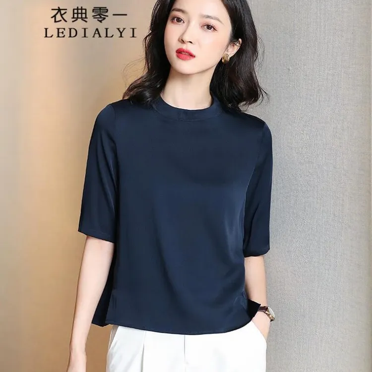 夏季女装新款时尚气质高端重磅洋气真丝衬衫女桑蚕丝短袖衬衣上衣