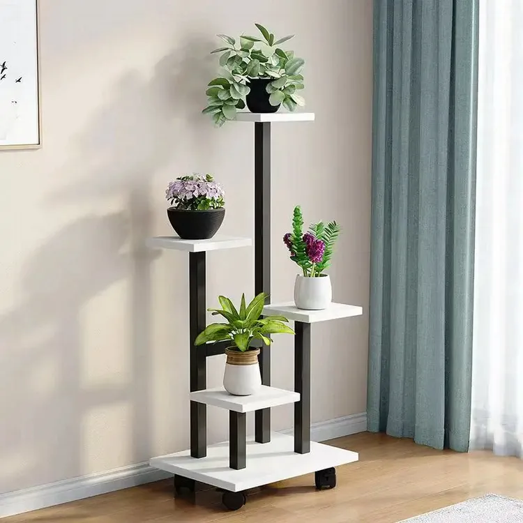 【带滑轮】客厅落地花盆架高档阳台园艺置物架花盆简约现代铁艺花架