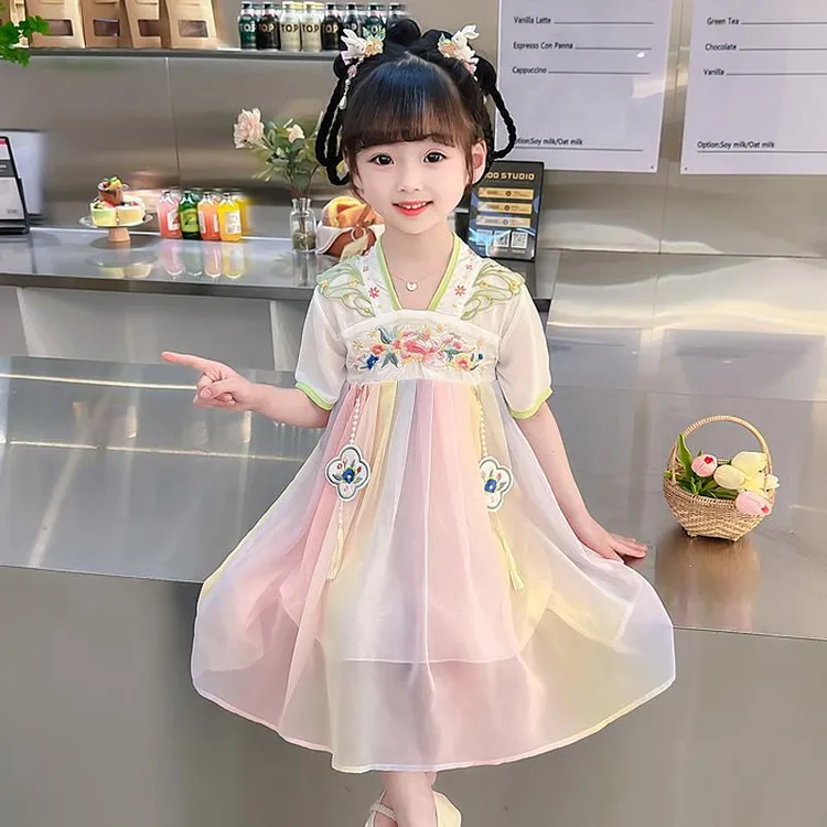 巴拉巴拉云朵女童汉服夏款儿童古装连衣裙2024新款中国风夏装宝宝