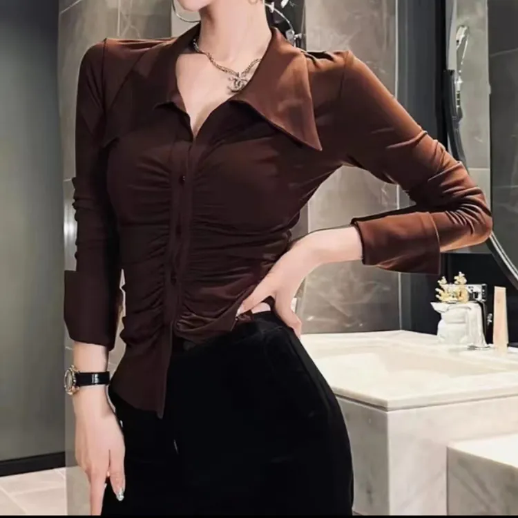 YUNDUO丨允朵  春季新款修身衬衫洋气女士上衣百搭显瘦网红设计感
