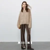 Miiine INS爆火 时髦法式h*rm*s秀场款秋季松紧腰黑色丝绒拖地裤