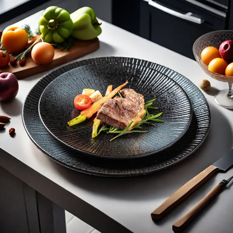 高颜值黑色西餐盘陶瓷碟子早餐盘意面盘家用餐盘日式餐具鱼盘家用