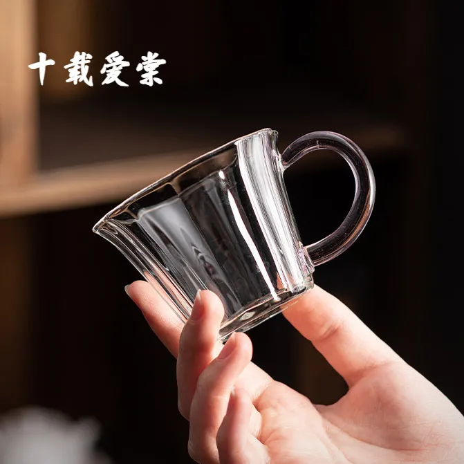 十载爱棠 玻璃茶杯100ml耐热玻璃花瓣杯高硼硅个人杯品茗杯咖啡杯