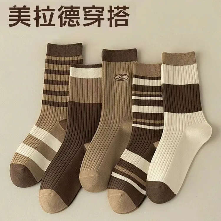 【到手10双】秋季袜子女美拉德色系百搭堆堆袜学院风棕色系中筒袜