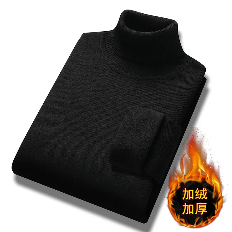 保罗周末秋冬季加绒套头毛衣新款男宽松加厚高领毛线衣打底针织衫