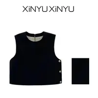 XINYU/芯与『赫本』套头边扣短款西装马甲 43448 休闲 时尚 无袖 
