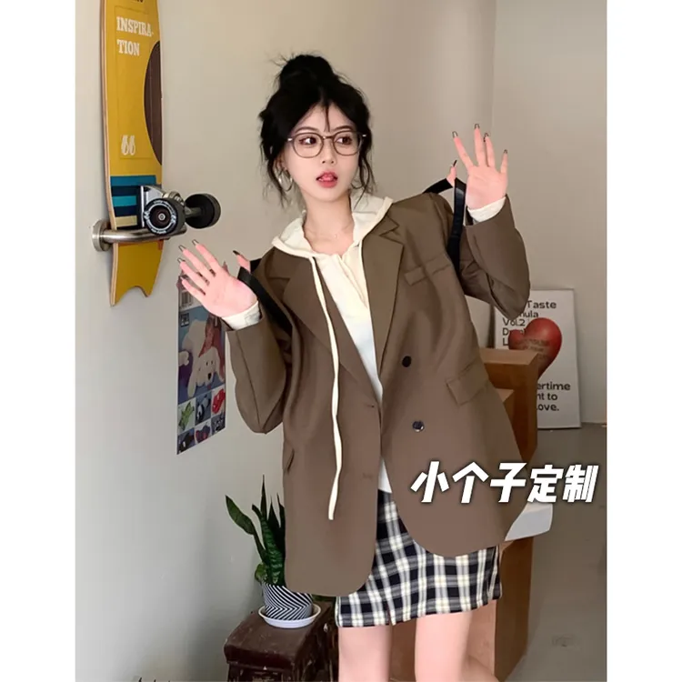 150小矮个子高级感复古西装外套女休闲宽松气质小西服xs显高短款