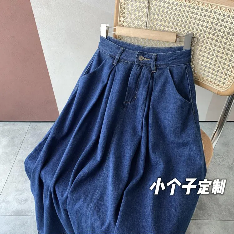 145小矮个子美式复古牛仔半身裙女高腰a字中长款伞裙xs码显高夏季
