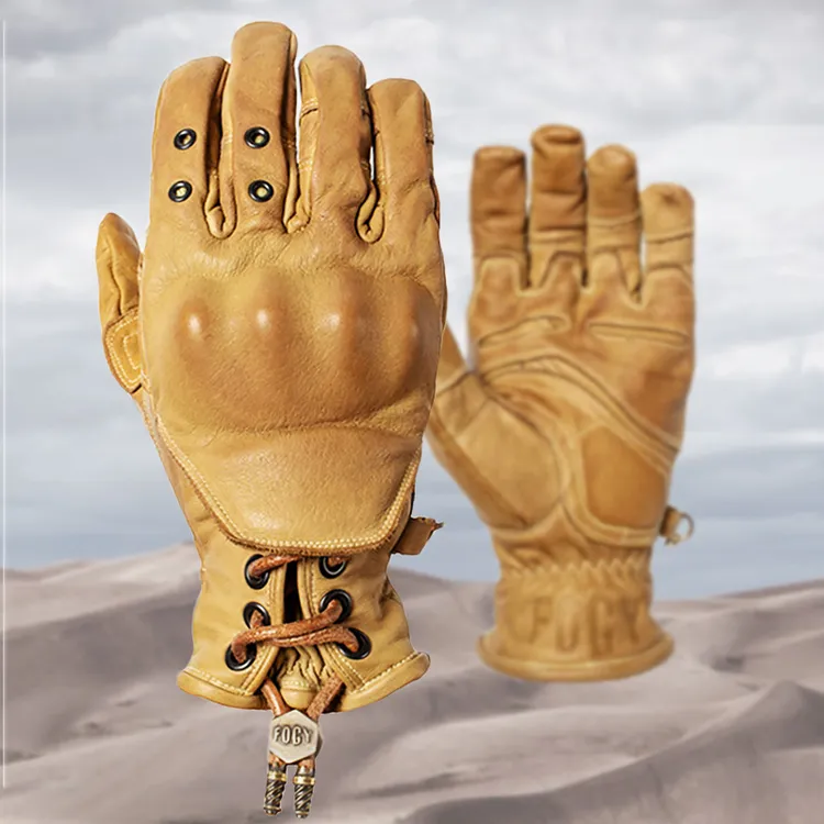 福禄车库秋冬季重磅防护头层牛皮复古摩托车防摔骑行酋长机车手套