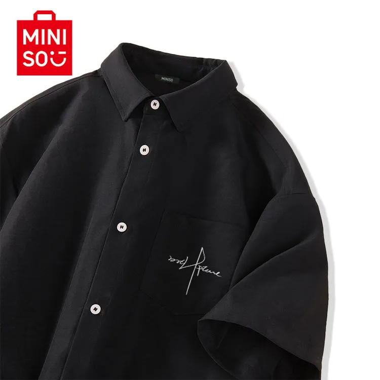 MINISO名创优品冰丝短袖衬衫男士夏季简约冰感宽松外套polo领衬衣