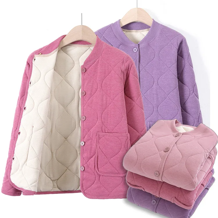 中老年女士保暖内穿小棉袄大码夹棉加厚打底衫立领开衫内胆冬季