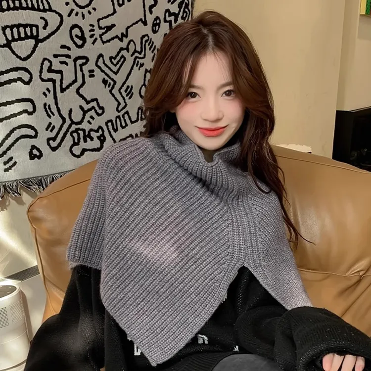 【新疆包邮】韩版时尚开叉高领披肩外搭女秋冬季针织套头防寒脖套