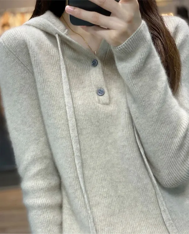 秋冬新款连帽套头长袖毛衣女宽松休闲加厚打底针织衫保暖卫衣帽衫