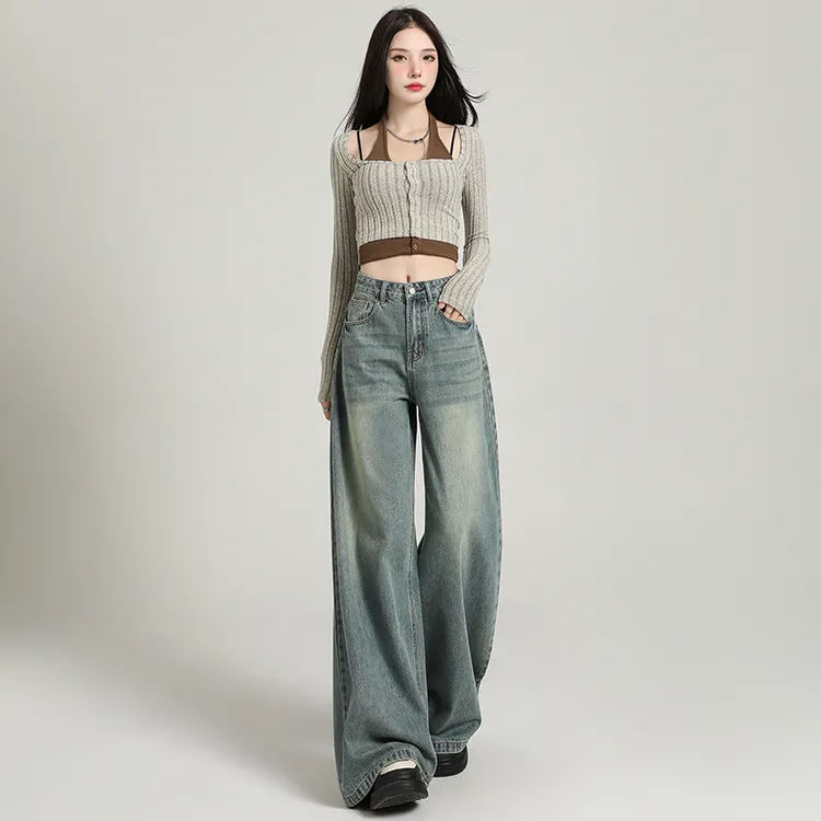【木木夕】复古A版阔腿牛仔裤女2025秋季梨形显瘦宽松慵懒拖地裤子