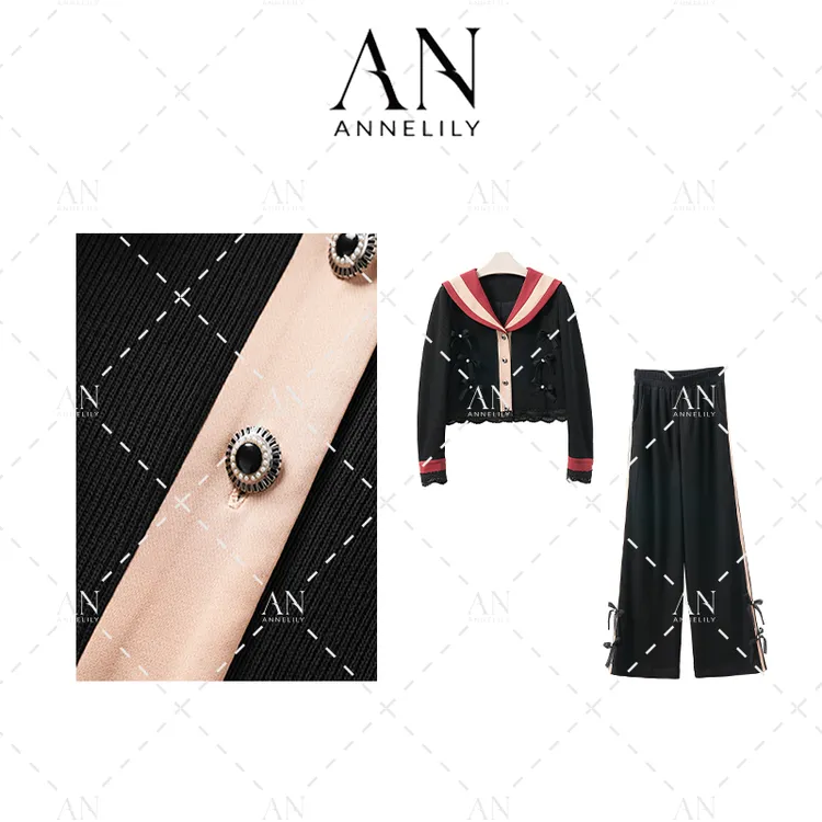 ANNELILY【慕妍】设计师款休闲百搭长裤套装AT2409064