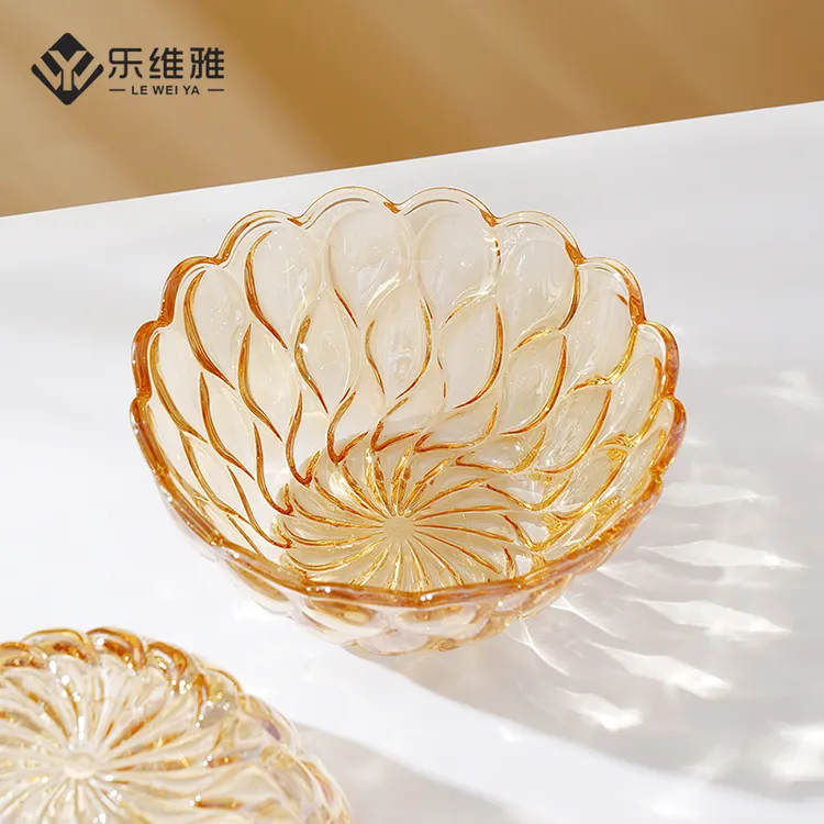 【4只装】高颜值家用琥珀花瓣玻璃碗沙拉碗小吃碗酸奶碗