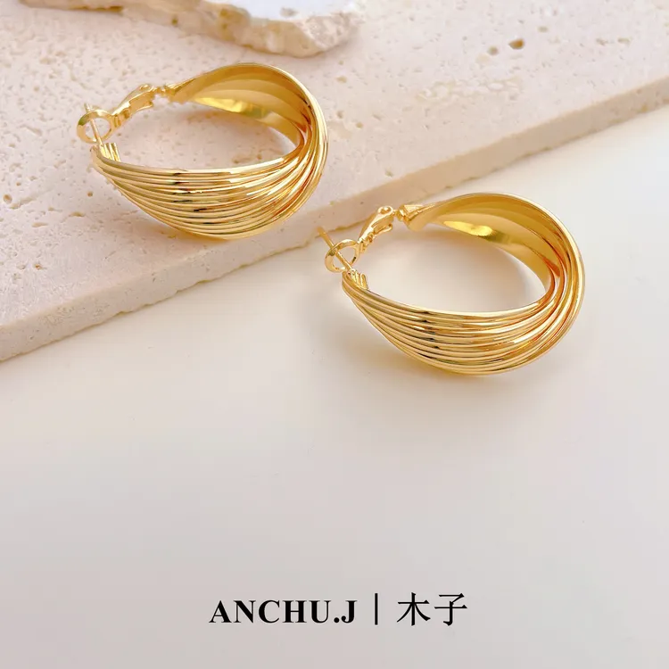 铜合金耳饰 【港风扭结耳圈】简约小众设计师气质时尚百搭耳环-1050