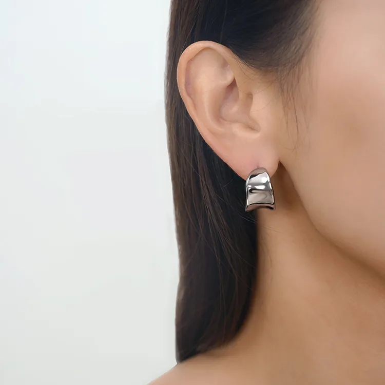 go 铜合金耳饰 法式简约高级光面韩版耳钉几何不规则925银针耳饰