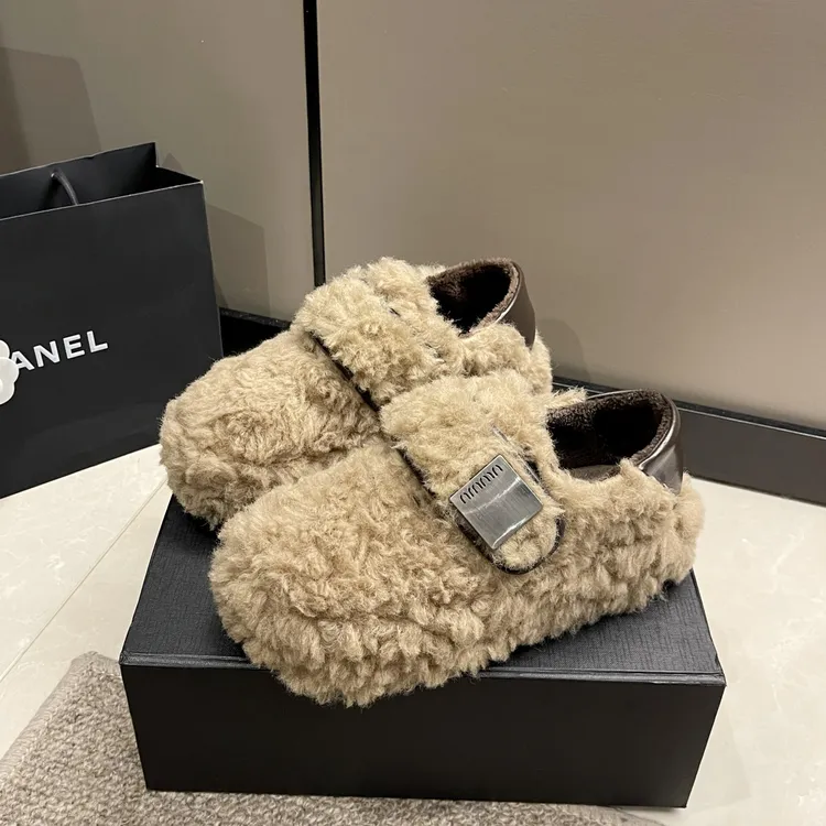 厚底一脚蹬时尚毛毛鞋女2024年秋冬新款复古洋气保暖加绒舒适棉鞋