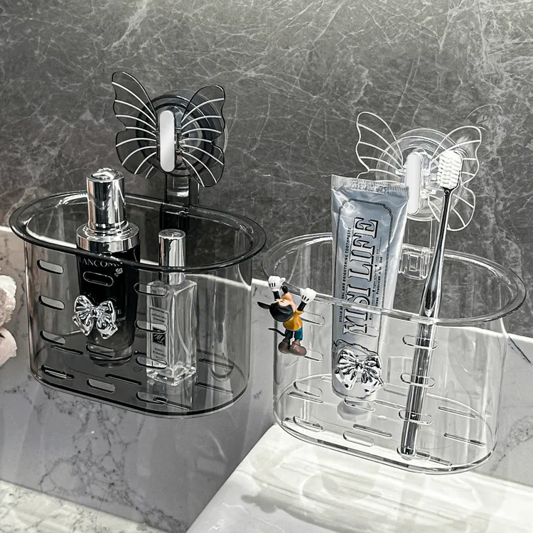 【佳立方】蝴蝶吸盘洗脸巾挂篮置物架壁挂式免打孔卫生间收纳架 