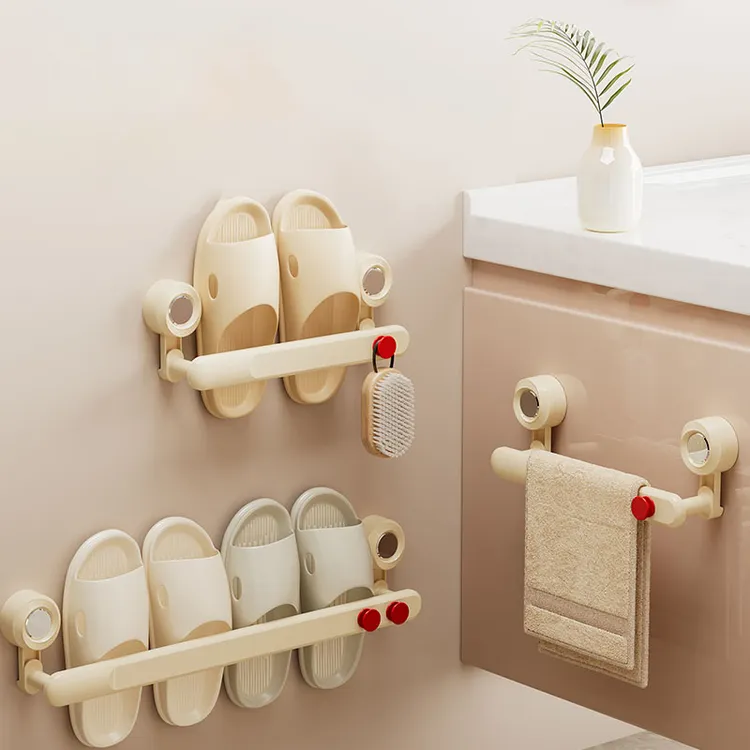 【佳立方】奶油吸盘拖鞋架家用卫生间沥水收纳架免打孔多功能置物架