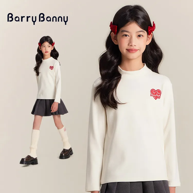 Barry Banny女童打底毛衣德绒半高领冬季保暖刺绣印花高弹内搭衣