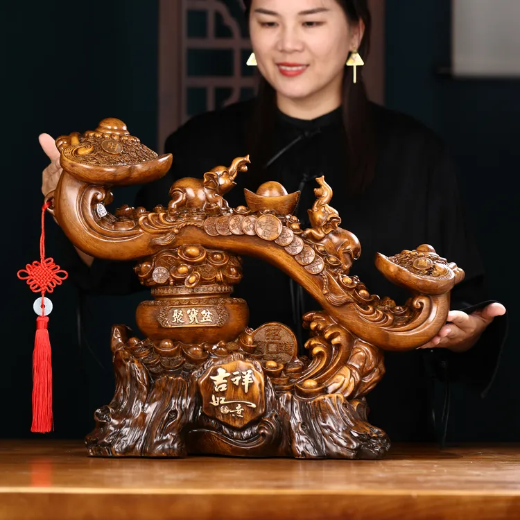 吉祥如意聚宝盆摆件家居蟾蜍貔貅如意吉象高档大号乔迁开业礼品