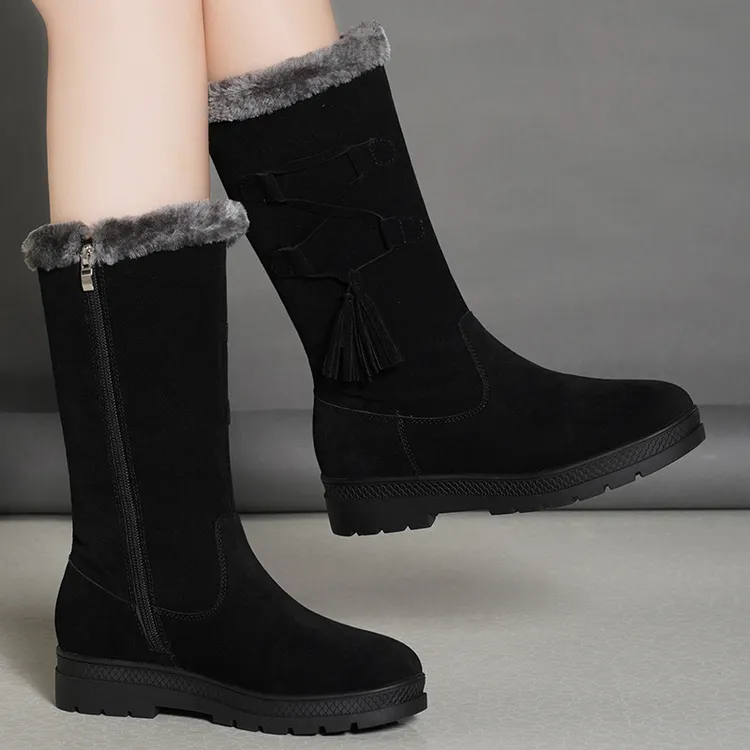 断码清仓全牛皮冬季真皮厚底雪地靴女防滑中筒靴加绒加厚保暖棉鞋