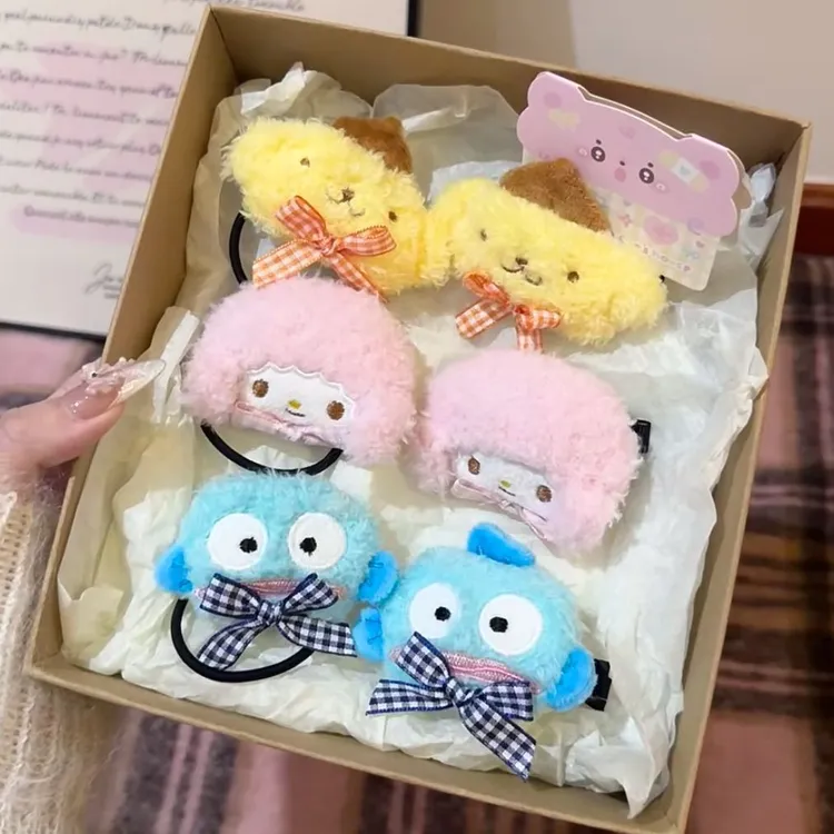 三丽鸥piano小羊布丁狗小丑鱼毛绒发绳卡通少女心百搭边发夹发饰