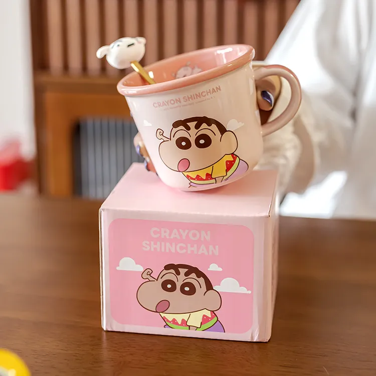 正版蜡笔小新高颜值可爱家用学生刻度早餐杯办公室水杯超萌咖啡杯