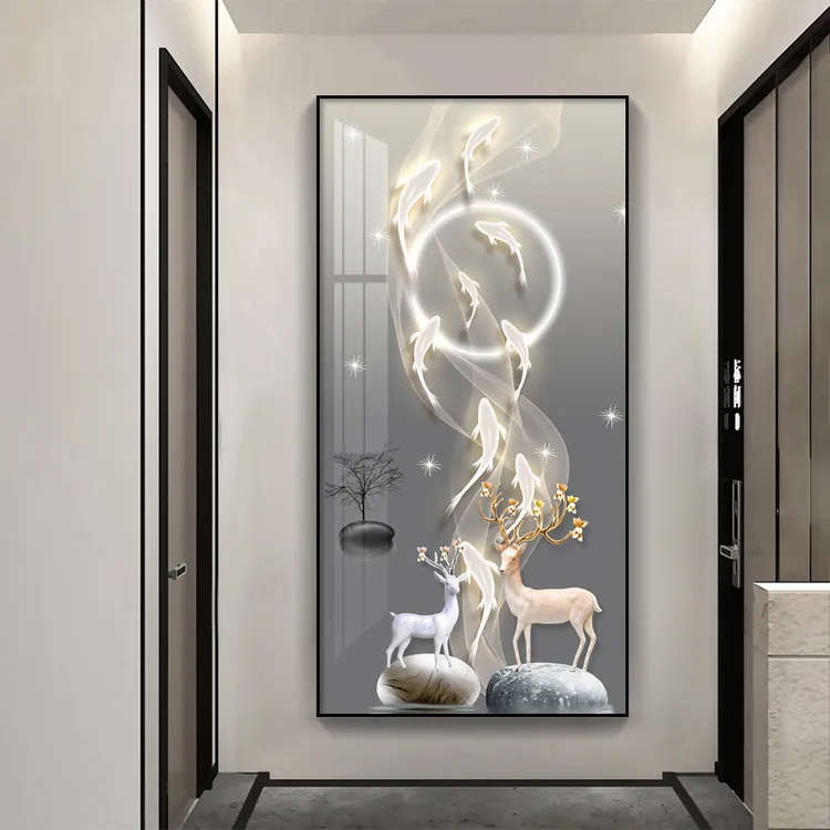 现代简约入户玄关装饰画九鱼图轻奢大气过道挂画新款创意走廊壁画