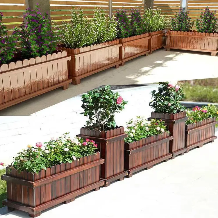 防腐户外实木花箱室内长方形实木种植箱家用阳台园艺庭院木制花箱