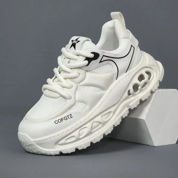 男士运动潮款2024新款真皮男鞋夏季网面透气厚底休闲时尚老爹鞋男