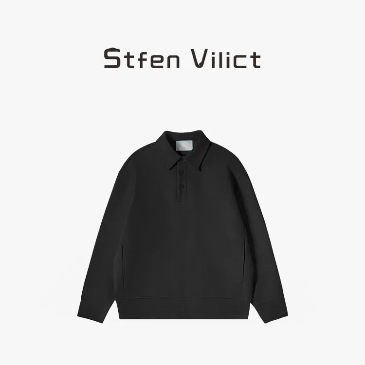 威廉史蒂芬纯色卫衣男秋季男装亲肤贴肤舒适polo领宽松款简约长袖