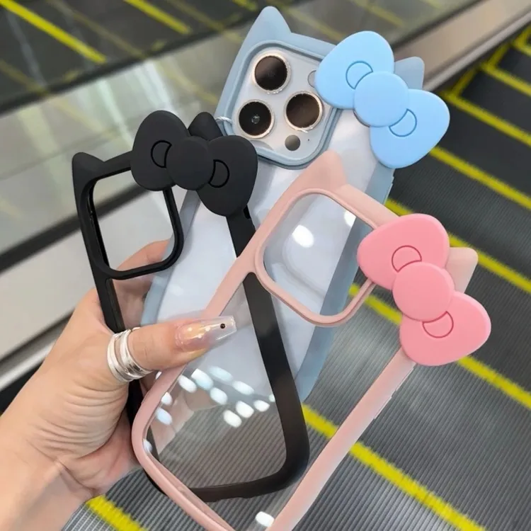 立体猫耳朵蝴蝶结适用iPhone14/15ProMax手机壳苹果13/12全包11软