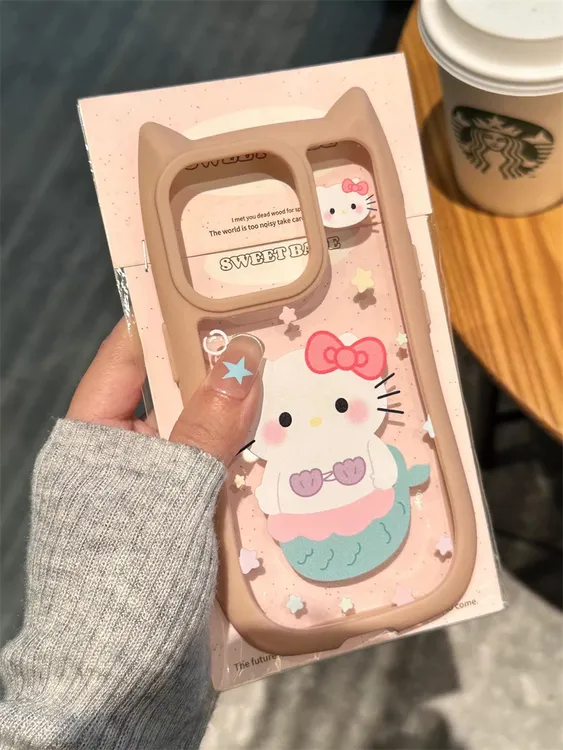 立体猫耳朵美人鱼kt适用iPhone14/15ProMax手机壳苹果13/12透明11