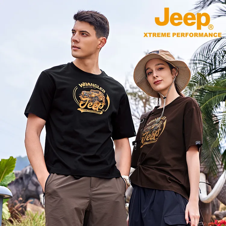 JEEP/吉普夏季凉感短袖情侣户外运动休闲透气宽松印花棉质圆领T恤