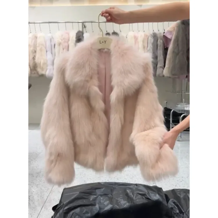 2025秋季新款盐系气质软糯温柔风翻领毛茸茸外套休闲百搭长袖上衣